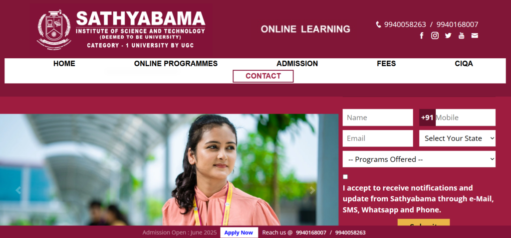Sathyabama University started the Distance Education admission for June 2025 academic session