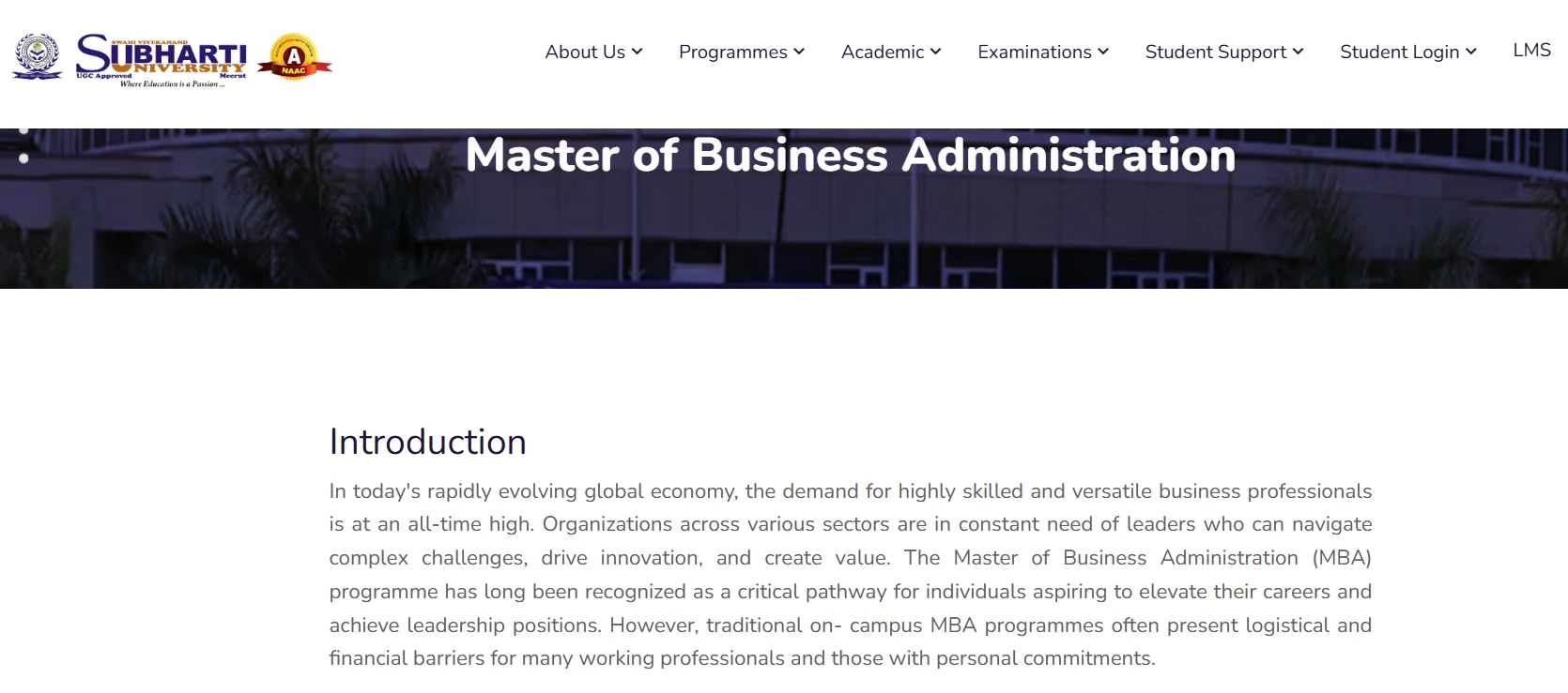 Subharti University Distance MBA