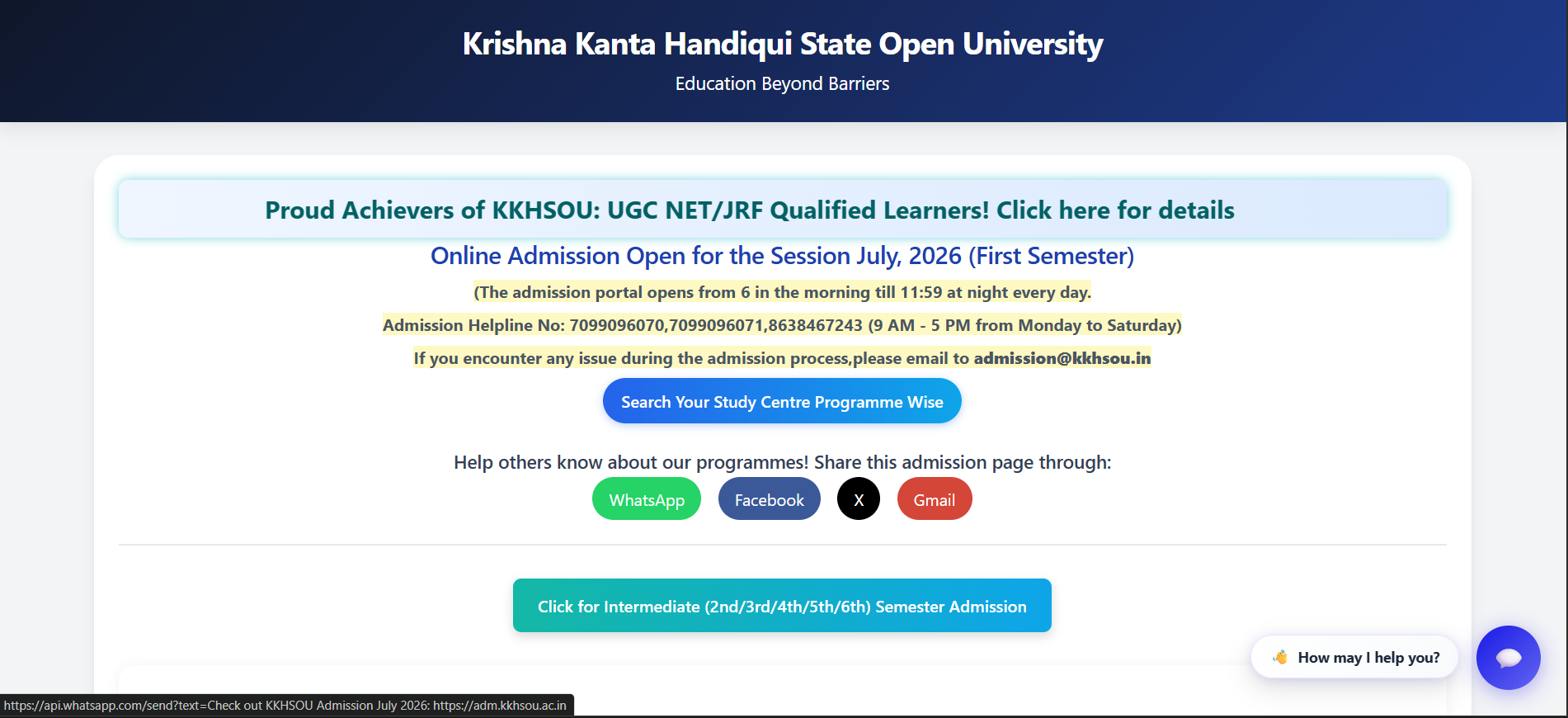 KKHSOU MBA Admission